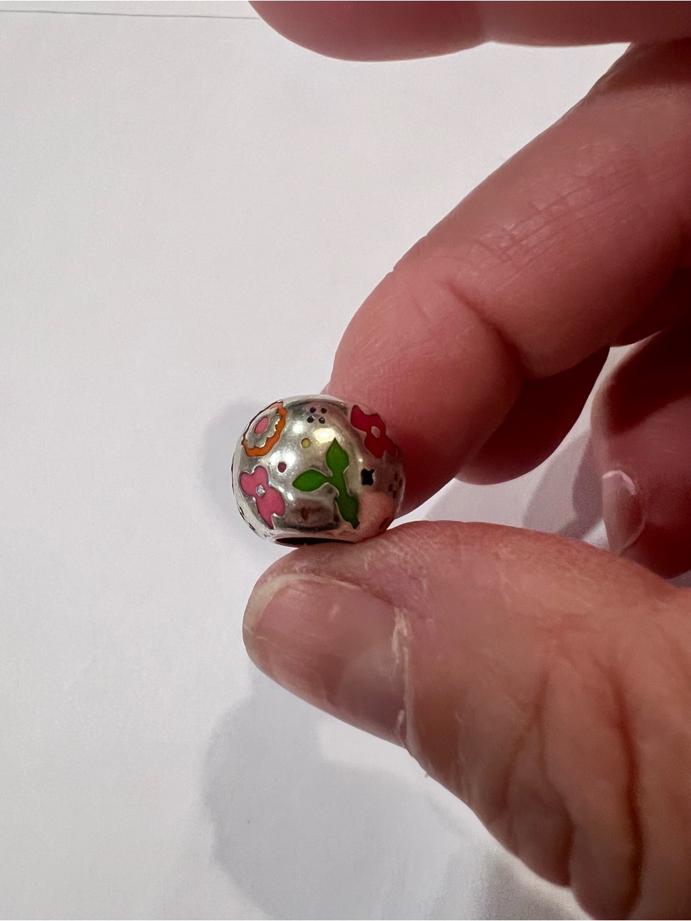 Brighton Silver and Floral Enamel Charm in Pink, Green and Orange